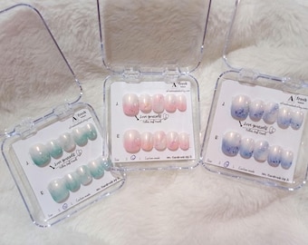 A082 Handmade Gradient Glitter Press On Nails – Pink, Blue & Green Ombre False Nail Set – Elegant Reusable Manicure – Custom Sizes