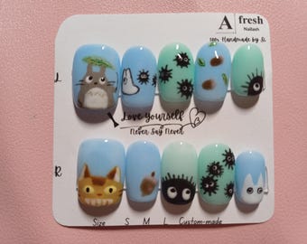 A002 : Totoro Susuwatari Catbus Handmade Press on nail