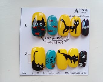 A014: Cutie Cat Handmade Press on nail