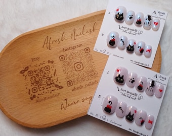 A087 Handmade Black Cat Press-On Nails – Cute Gothic Kawaii Style