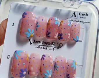 A070 Cute Pastel Floral Press-On Nails – Handmade Short Almond Set | Aesthetic Spring Vibes by Afresh Nailash