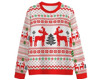 Świąteczny sweter ze 100% bawełny - Klasyczny sweter z okrągłym dekoltem i długimi rękawami