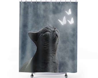 Cortina de ducha textil de alta calidad, cortina de ducha para baño, gato 180