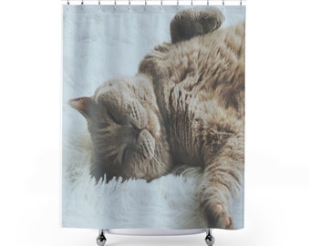 Tenda da doccia in tessuto Qualitaver, tenda da doccia per bagno, gatto coccolone 180