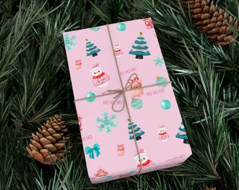 Christmas wrapping paper sugar-sweet Christmas wrapping paper in pink Pink Christmas wrapping paper, festive decoration childreen