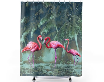 Flamingo vintage bathroom shower curtain