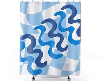 Qualitative textile shower curtain I Home decoration I Bathroom blue white 180