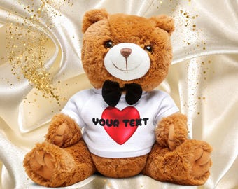 Spersonalizowany miś z niestandardową wiadomością lub nazwą, prezent pluszowej zabawki, prezent dla niego lub dla niej na walentynki, miś