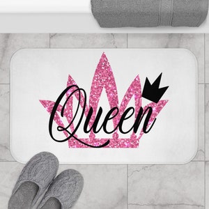 Bathroom Carpet Rug Bath Mat matching the shower curtain Queen white pink