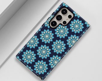 Coque de portable bleue à motif symétrique : Samsung S24/S23/S22