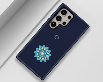 Coque de téléphone Samsung symétrique bleue : carreaux d'Asie centrale