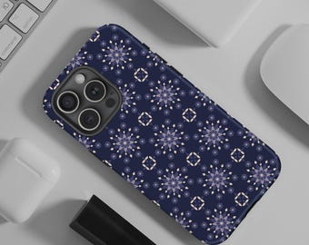 Coque pour iPhone à motif carreaux d'Asie centrale : design double couche durable