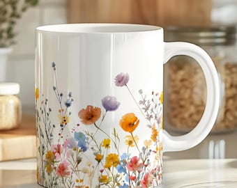 Handmade Wildflower Ceramic Coffee Mug: Watercolor Floral Design