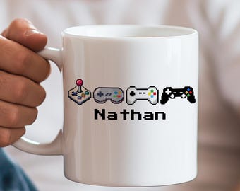 Regalo personalizado para gamers: Taza de café con mandos de videojuegos retro