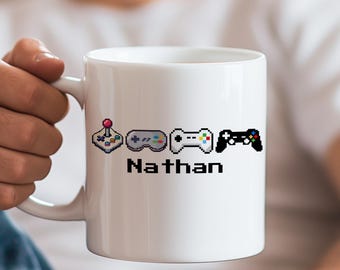 Regalo personalizado para gamers: Taza de café con mandos de videojuegos retro