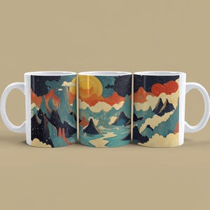 Mountain Sunset Ceramic Mug - Cozy Drinkware, Home Decor, Gift for Nature Lovers, Coffee Mug, Landscape Art