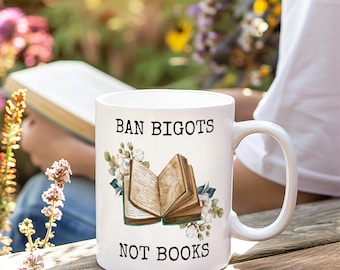Taza para amantes de los libros: Prohibición de los fanáticos, no de los libros. Taza de cerámica. Regalos de lectura. Taza personalizada. Taza para té y café.