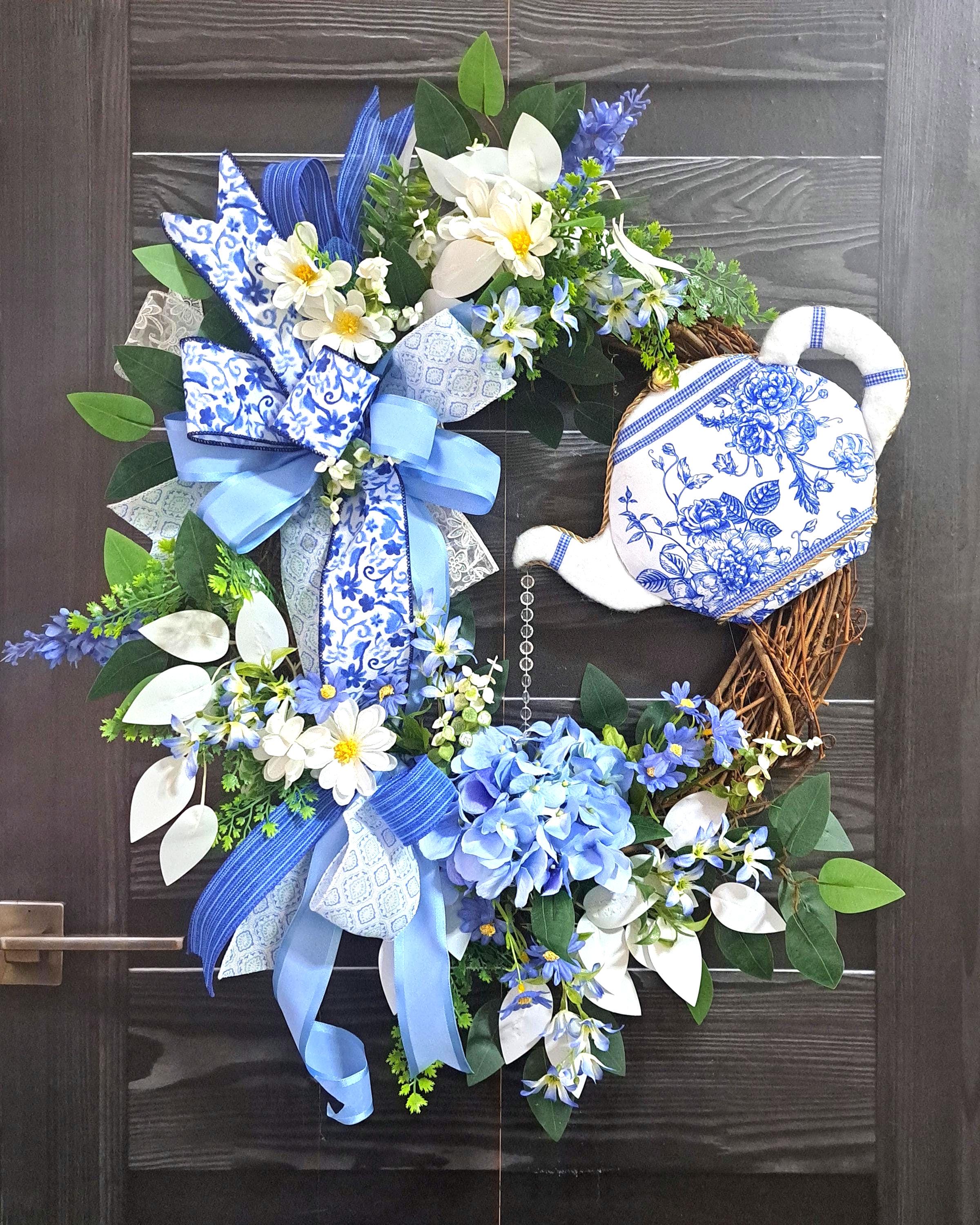 Tirette De Cloche Murale Vintage – Tapisserie Fleurie Bleue, Décoration Campagne Française, Corona