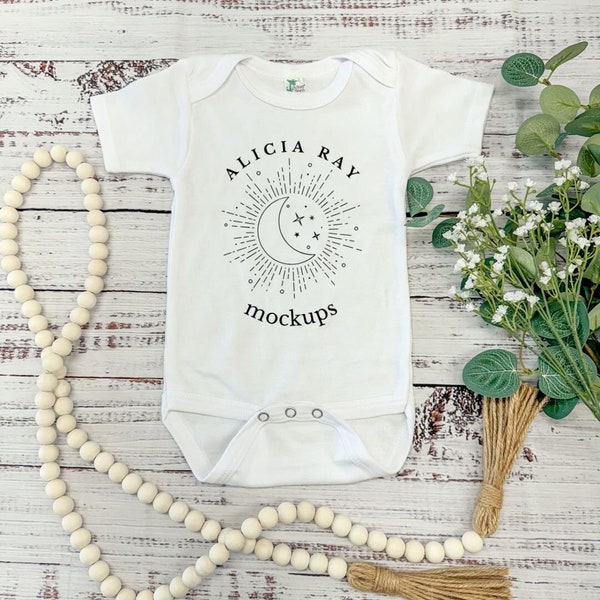 Laughing Giraffe White Baby Bodysuit T-Shirt Mockup | Gender Neutral Baby Tee Mockup | Baby One piece Mockup