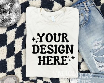 Bella Canvas 3001 TShirt Mockup | Flat Lay Mock Up | BC3001 Shirt Mock Up | Trendy Retro | Canvas Natural Mock Up | Natural