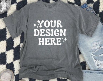 Comfort Colors Pepper 1717 Adult T-Shirt Mockup | Flat Lay Mock Up | Adult Shirt Mock Up | Trendy Mockup | DTF Mock Up