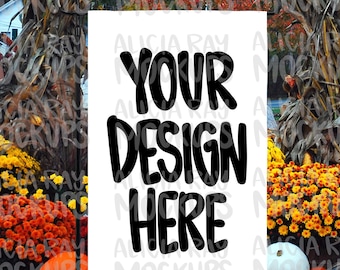Fall Garden Flag Sublimation Mockup | 12” X 18” flag mock up | hanging yard flag mock up | sublimation flag mockup | pumpkins and mums