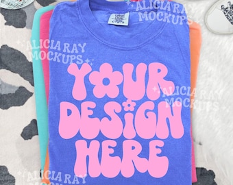 Maqueta de camiseta para adulto Comfort Colors Flo Blue 1717 / Maqueta doblada / Maqueta de camisa para adulto / Camisetas apiladas / Maqueta lista para usar / Maqueta de moda