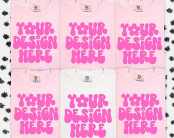 Comfort Colors 1717 Blossom White Group Mockup | Group Folded Shirt Mockup | Flat Lay Mockup | Trendy Bridal Bachelorette Group Mock Up
