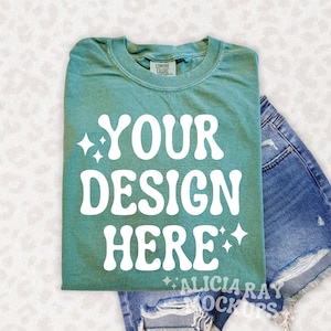 Komfort Farben hellgrün 1717 Erwachsene T-Shirt Mockup | Gefaltet MockUp | Shirt für Erwachsene Mock-Up | Boho | DTF MockUp | Trendiges Mockup | Flay Lay