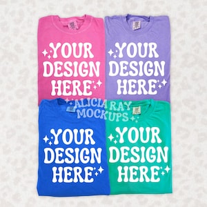 Comfort Colors 1717 Group Mockup | Trendy Mockup | Group Folded Shirt Mockup | Flat Lay Mockup | Bright Comfort Colors Mockup