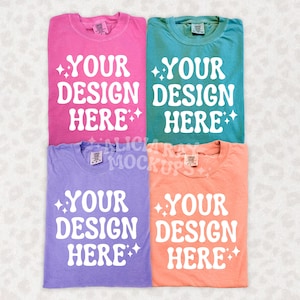 Comfort Colors 1717 Group Mockup | Trendy Mockup | Group Folded Shirt Mockup | Flat Lay Mockup | Colorful Comfort Colors Group Mockup