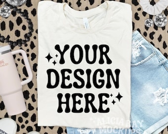 Bella Canvas 3001 TShirt Mockup | Flat Lay Mock Up | BC3001 Shirt Mock Up | Trendy Retro | Canvas Natural Mock Up | Natural