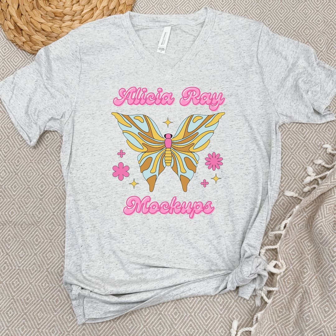 Bella Canvas 3415 White Fleck Triblend Adult T-Shirt Mockup | Flat Lay Mock Up | Adult Shirt Mock Up | Boho | Sublimation Mock Up | V-Neck