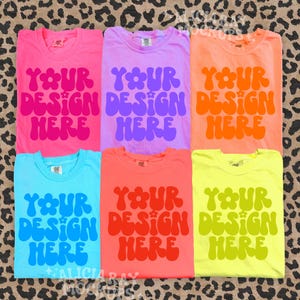 Comfort Colors C1717 Group Mockup | Trendy Mockup | Group Folded Shirt Mockup | Flat Lay Mockup | Bright Neon Comfort Colors Mockup