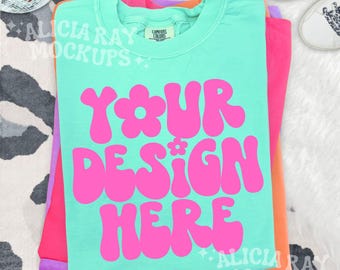 Comfort Colors Island Reef 1717 Adult T-Shirt Mockup | Folded Mock Up | Adult Shirt Mock Up | Trendy Checkered | DTF Mock Up