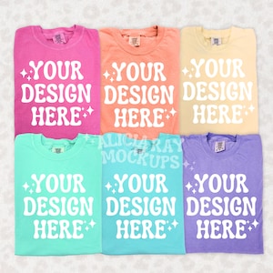 Comfort Colors 1717 Group Mockup | Trendy Mockup | Group Folded Shirt Mockup | Flat Lay Mockup | Colorful CC1717 Flay Lay Group Mock up