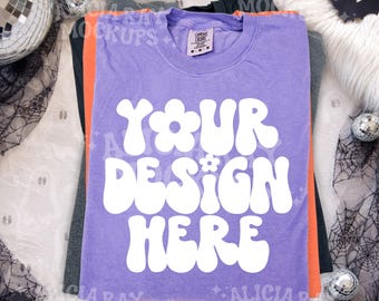 Comfort Colors C1717 Violet Mockup | Trendy Mockup | Stacked Folded Shirt Mockup | Flat Lay Mockup | Disco Halloween Comfort Colors Mockup
