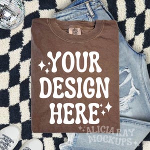 Comfort Colors Espresso 1717 Adult T-Shirt Mockup | Folded Mock Up | Adult Shirt Mock Up | Boho | DTF Mock Up | Trendy Mockup | Flay Lay