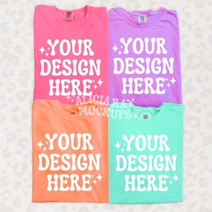 Comfort Colors C1717 Group Mockup | Trendy Mockup | Group Folded Shirt Mockup | Flat Lay Mockup | Bright Comfort Colors Mockup