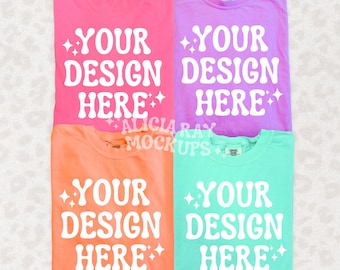 Comfort Colors C1717 Group Mockup | Trendy Mockup | Group Folded Shirt Mockup | Flat Lay Mockup | Bright Comfort Colors Mockup