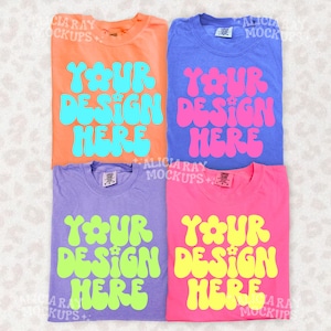 Comfort Colors 1717 Group Mockup | Trendy Mockup | Group Folded Shirt Mockup | Flat Lay Mockup | Colorful CC1717 Flay Lay Group Mock up