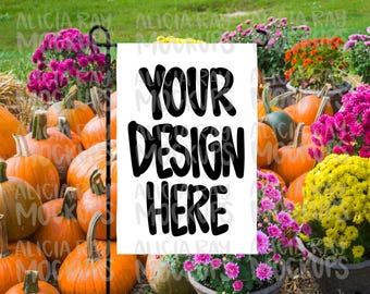 Fall Garden Flag Sublimation Mockup | 12” X 18” flag mock up | hanging yard flag mock up | sublimation flag mockup | pumpkins and mums