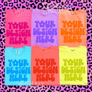 Comfort Colors C1717 Group Mockup | Trendy Mockup | Group Folded Shirt Mockup | Flat Lay Mockup | Bright Neon Comfort Colors Mockup