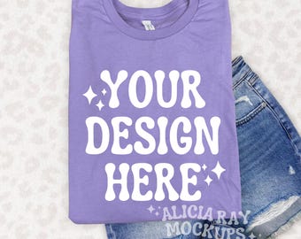 Dark Lavender Bella Canvas 3001 CVC Adult T-Shirt Mockup | Folded Mock Up | Adult Shirt Mock Up | Boho | DTF Mock Up | Simple Trendy Mockup