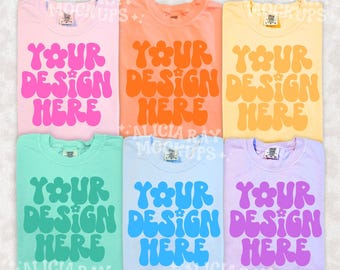 Comfort Colors 1717 Group Mockup | Trendy Mockup | Group Folded Shirt Mockup | Flat Lay Mockup | Colorful CC1717 Pastel Flay Lay Group Mock