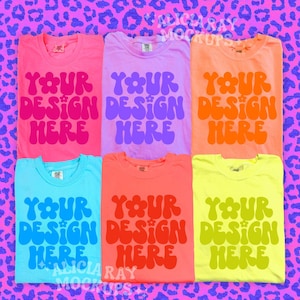Comfort Colors C1717 Group Mockup | Trendy Mockup | Group Folded Shirt Mockup | Flat Lay Mockup | Bright Neon Comfort Colors Mockup