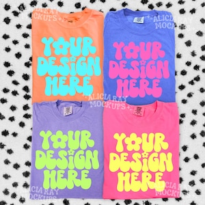 Comfort Colors 1717 Group Mockup | Trendy Mockup | Group Folded Shirt Mockup | Flat Lay Mockup | Colorful CC1717 Flay Lay Group Mock up