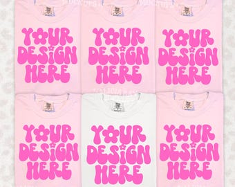 Comfort Colors 1717 Blossom White Group Mockup | Group Folded Shirt Mockup | Flat Lay Mockup | Trendy Bridal Bachelorette Group Mock Up