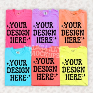 Comfort Colors C1717 Group Mockup | Trendy Mockup | Group Folded Shirt Mockup | Flat Lay Mockup | Bright Neon Comfort Colors Mockup