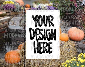 Fall Garden Flag Sublimation Mockup | 12” X 18” flag mock up | hanging yard flag mock up | sublimation flag mockup | pumpkins and mums